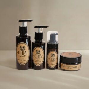 Kit Renovação Completa Corpo e Rosto Cilla Sappone com sabonete íntimo, sabonete líquido, espuma facial e esfoliante corporal, que purificam e revitalizam a pele.